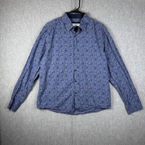 John Lennon Shirt Men's Size XL Blue Floral Geometric Button Down Long Sleeve